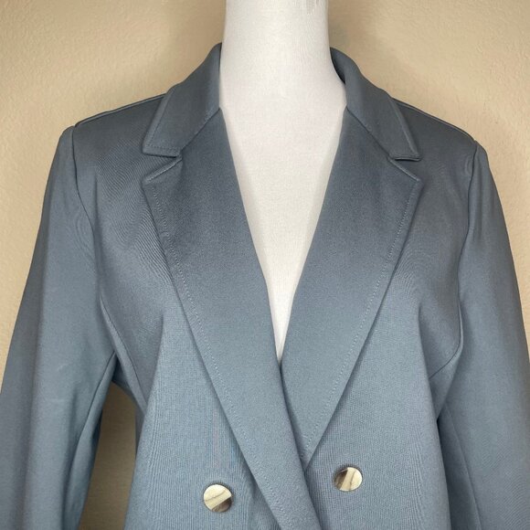 Betabrand Double-Breasted Stretch Ponte Blazer XL Dusty Blue Silver Buttons - Picture 3 of 13